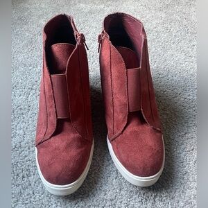 Women's Burgundy Faux Suede Wedge Sneakers